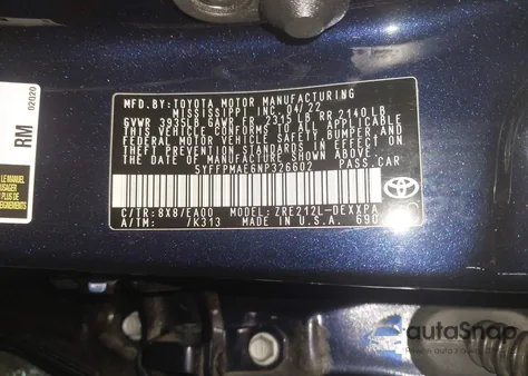 2022 Toyota Corolla Xle из США, поврежденный, VIN 5YFFPMAE6NP326602